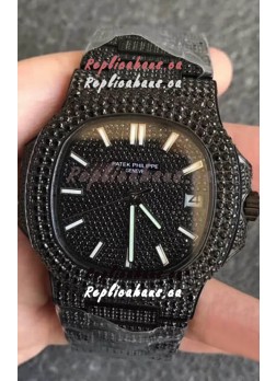 Patek Philippe Nautilus 5711 Black Venom Diamonds PVD Swiss Replica Watch in Black Dial 