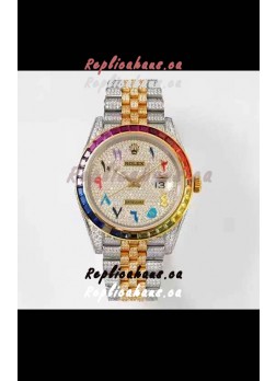 Rolex Datejust Full ICED Out Arabic Numerals Watch in 41MM Casing - 3135 Movement Yellow Gold