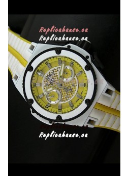 Hublot King Power Ferrari Edition Swiss Replica Watch - White/Yellow Strap