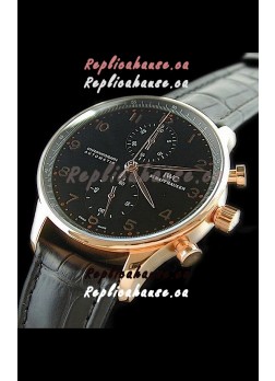 IWC Portuguese Chronograph Swiss Replica Watch in Black Dial