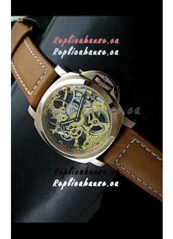 Panerai Luminor Skeleton Dial Swiss Watch in Rose Gold Casing