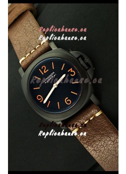 Panerai Luminor Marina Black Seal PVD Swiss Watch in Dark Brown Strap