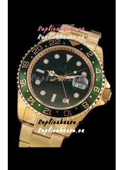 Rolex GMT Master II Swiss Replica Gold Watch in Green Bezel