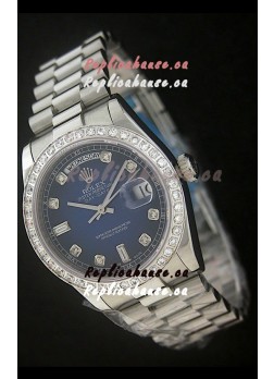 Rolex Day Date Just Japanese Replica Watch in Dark Blue Dial