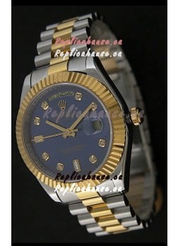 Rolex Day Date Just Japanese Replica Two Tone Gold Watch in Light Blue Dial 