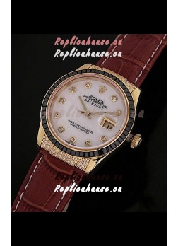 Rolex DateJust Japanese Mens Replica Yellow Gold Watch in Diamond Markers
