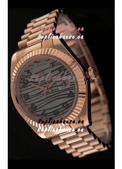 Rolex Oyster Perpetual Day Date Japanese Replica Pink Gold Watch in Waves Pattern Dial