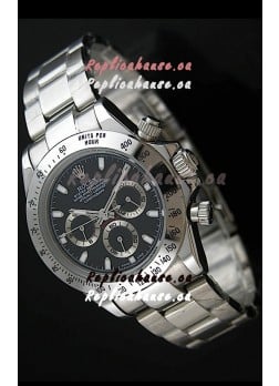 Rolex Daytona Japanese Replica Steel Watch in Black Dial