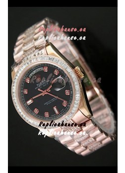 Rolex Oyster Perpetual Day Date Japanese Rose Gold Automatic Watch in Black Dial