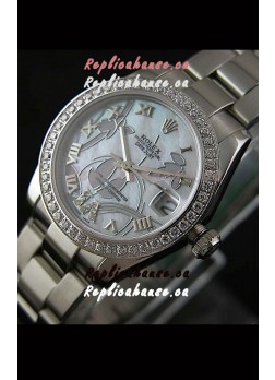 Rolex Oyster Perpetual Date Just Lady Swiss Diamond Watch in Pearl White Dial