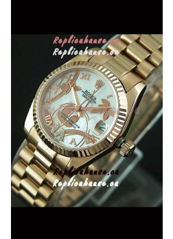 Rolex Oyster Perpetual Date Just Lady Swiss Rose Gold Watch in Pearl White Dial