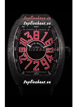 Franck Muller Vanguard Carbon Casing Red Indexes Swiss Watch