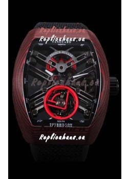 Franck Muller Vanguard Skeleton Tourbillon Red Carbon Swiss Replica Watch