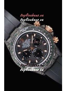 Rolex Daytona DiW Forged Cabon Casing 1:1 Mirror Replica with Black Strap 