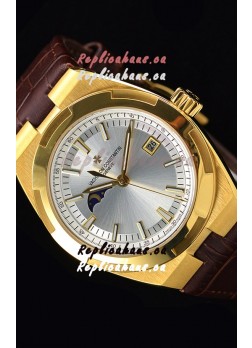 Vacheron Constantin Overseas MoonPhase Yellow Gold Swiss Watch in Brown Strap