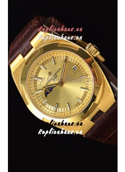 Vacheron Constantin Overseas MoonPhase Yellow Gold Swiss Watch in Brown Strap