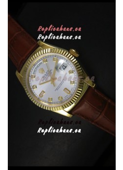 Rolex Day Date 36MM Yellow Gold Swiss Replica Watch - Silver Dial 