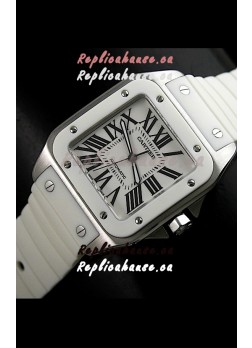Cartier Santos Swiss Replica Automatic Watch in White Dial