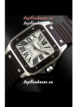 Cartier Santos Swiss Replica Automatic Watch in Brown Strap