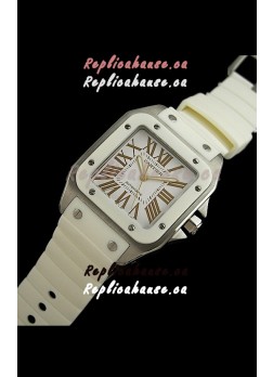 Cartier Santos Swiss Replica Automatic Watch in White Strap