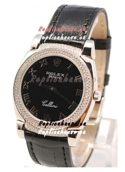 Rolex Cellini Cestello Ladies Swiss Watch in Black Face Roman Markers