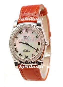 Rolex Cellini Cestello Ladies Swiss Watch White Pearl Roman Diamonds Bezel